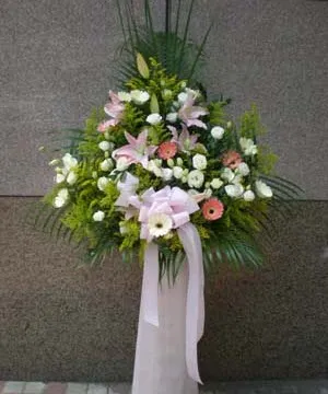 Flower arrangement d (7) - The Graceful Beginnings Bouquet shines with a delicate blend of pink gerberas and white lilies, symbolizing fresh starts and pure intentions for new enterprises.